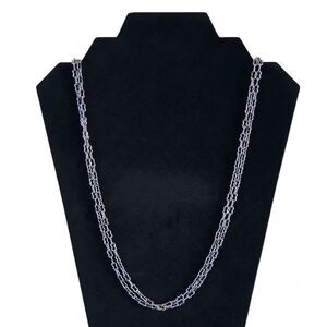 Silver Tone Double Strand Long Length Layered Peanut Chain Link Fashion Necklace